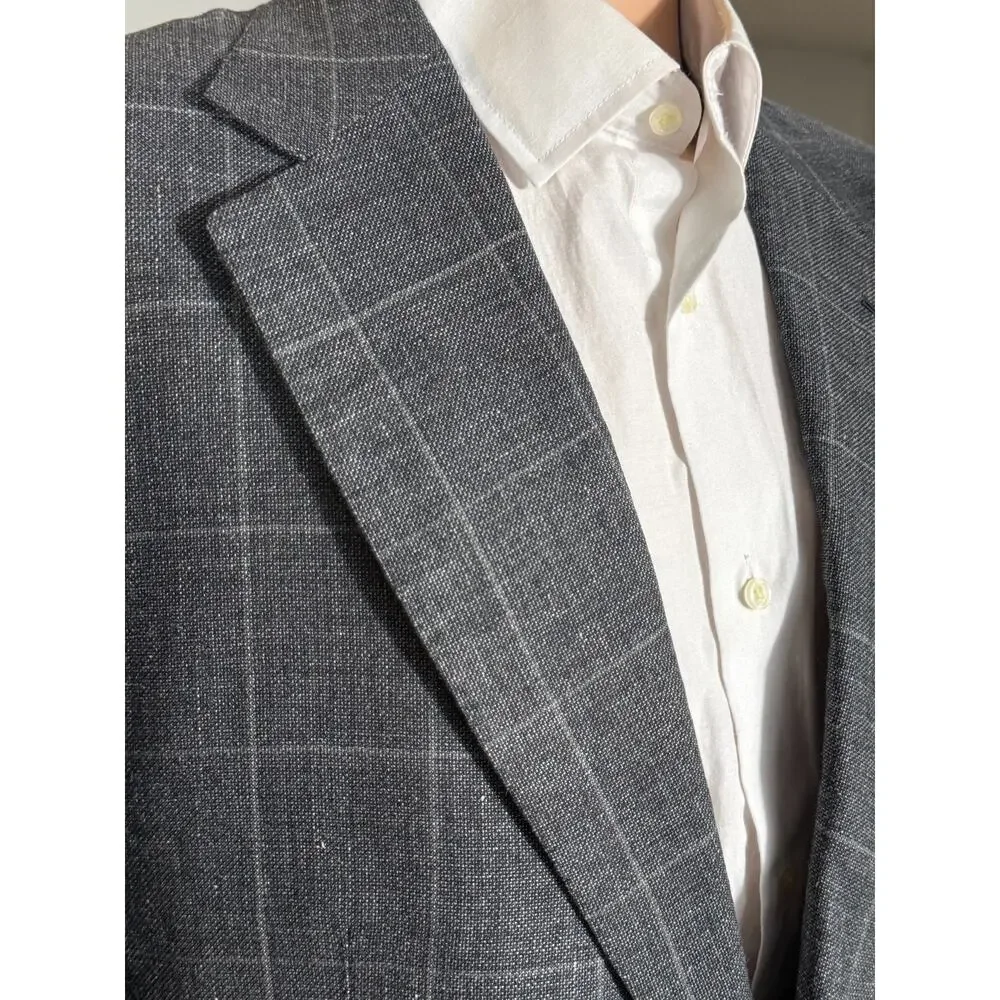 Tom Ford Linen Windowpane Charcoal Blazer Sportcoat 50R 40R US Italy Wool Silk